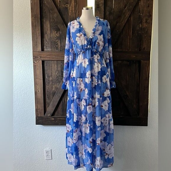 Casual Floral Deep V Neck Long Sleeve Long Evening bohemian Cocktail dress - Picture 4 of 12